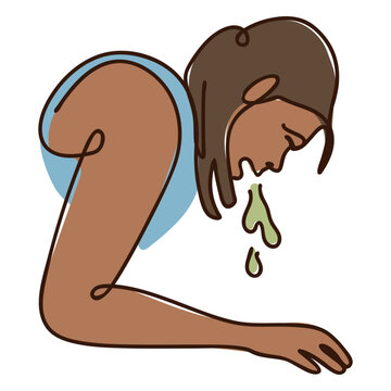 Sick people continuous line puke