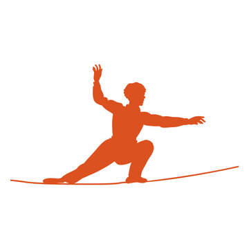 Circus silhouette orange tightrope walker