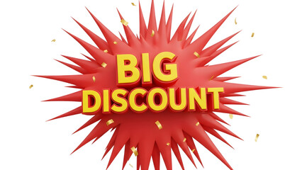 Naklejka premium A big discount sign with yellow text on a red starburst shape on transparent background