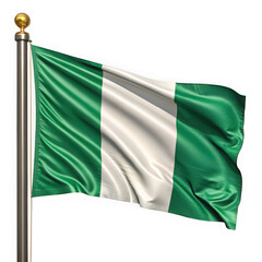 Obraz premium Nigeria flag waving on a pole isolated on transparent background, isolated on white background