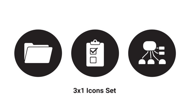 3x1 Set Of Flat Black And White Business Icons For Organization And Communication Concepts