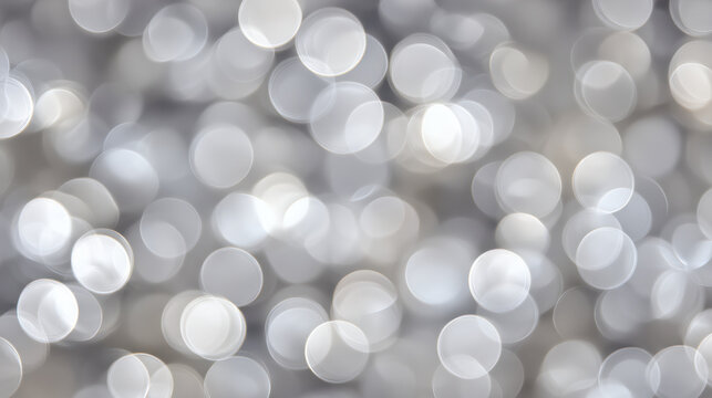 Soft silver and white bokeh lights creating a dreamy and festive blurred background perfect for holiday celebrations or elegant design projects