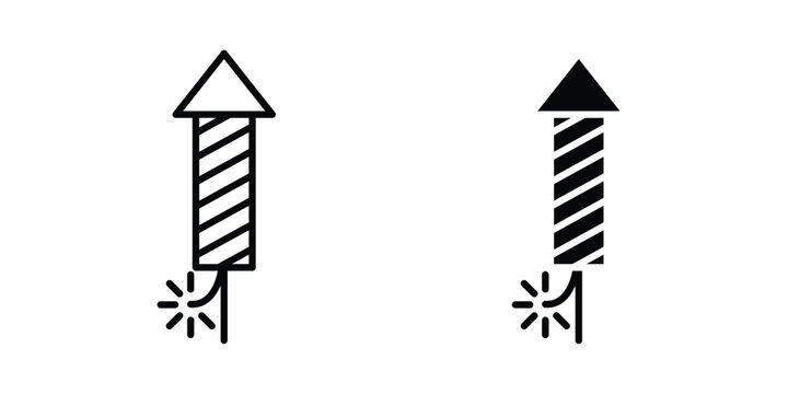 Fireworks rocket sign on white background. linear pictogram. Flat symbols