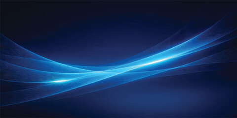 Obraz premium Abstract Blue Technology Wave Background with Large Copy Space, Futuristic Glowing Flow Lines, Digital Data Flow Corporate Banner, Modern Business Gradient Wallpaper.
