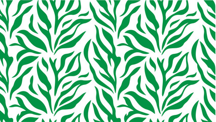 Fototapeta premium Modern green leaf pattern on white background for seamless textile and wallpaper design.