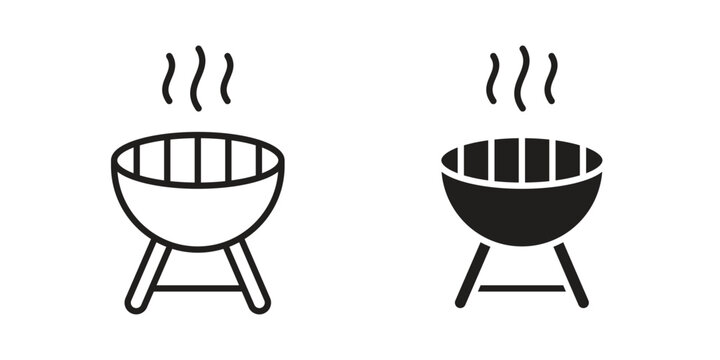 Grill icon on white background. linear pictogram. Flat symbols