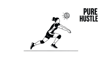 Fototapeta premium Dynamic Volleyball Player Action Shot Featuring Pure Hustle Slogan