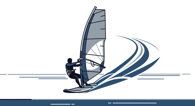 Dynamic Wind Surfing Action Graphic Sport and Recreation Illustration
