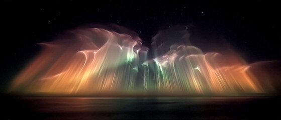 Fototapeta premium Colorful aurora borealis illuminating night sky over calm ocean 
