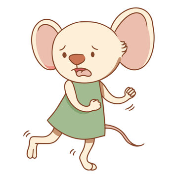 Cartoon mouse is running scared