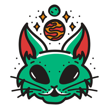 Green cat with a star on its head