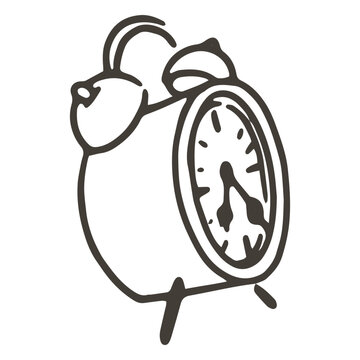 Black and white drawing of an alarm clock