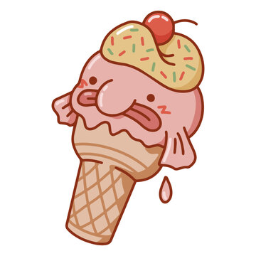 Cartoon ice cream cone with a blobfish