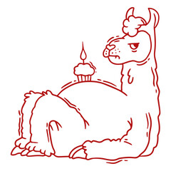 Fototapeta premium Red drawing of a llama with a candle