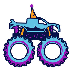 Monster truck with a party hat on it © Vexels