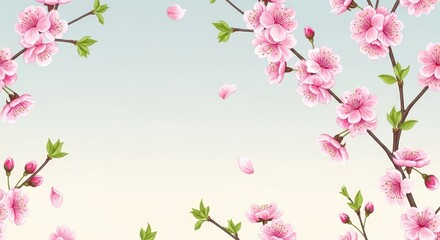 Obraz premium Beautiful springtime pattern featuring delicate pink and white sakura flowers on branches, perfect for textile design and subtle backgrounds, white, illustration, blossom