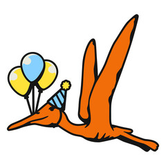 Pterodactyl with balloons and a birthday hat © Vexels