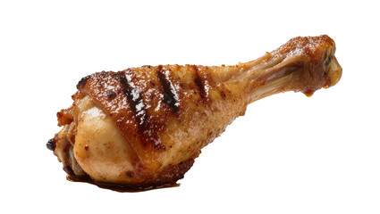 Isolated delicious grilled chicken drumstick, golden brown and juicy with sweet barbecue sauce © Iura