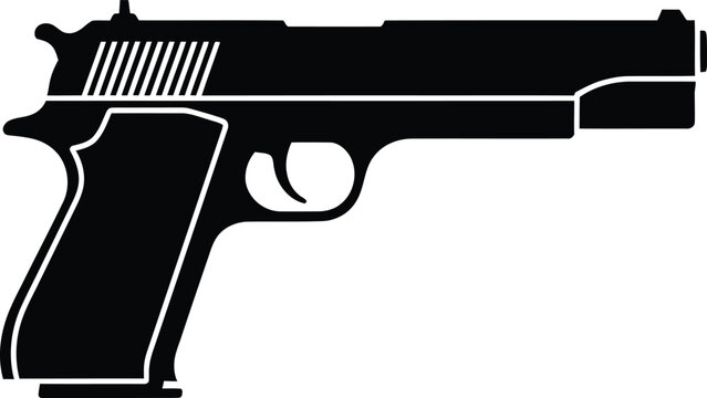 Black silhouette of a semi automatic handgun a symbol of firepower and potential danger