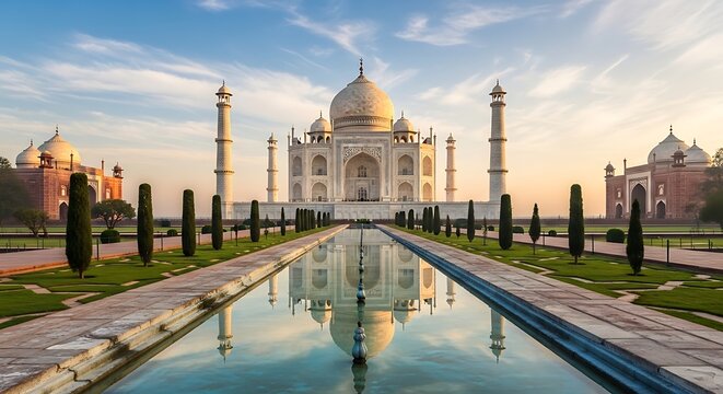 The taj mahal at sunset a majestic wonder of the world in agra india