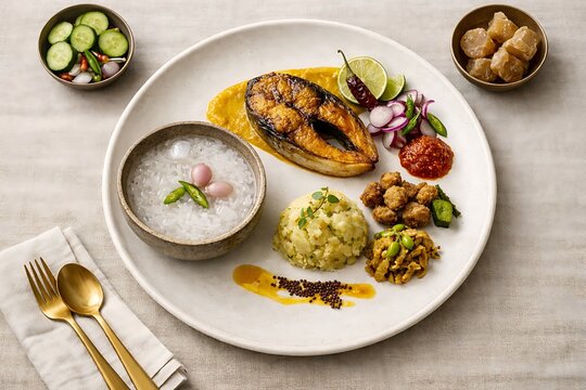 Pohela Boishakh panta bhat with traditional side dishes