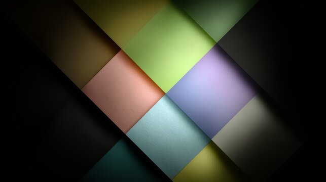 Colorful image of squares and rectangles in various shades of green, purple, and brown. The image is black and white