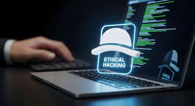 Ethical Hacking White Hat Concept on Laptop Screen
