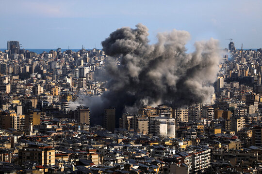 Smoke Rises After Israeli Strike on Beirut Southern Suburbs City Damage