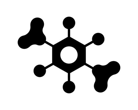 Vector of a hexagonal chemical structure with attached molecules