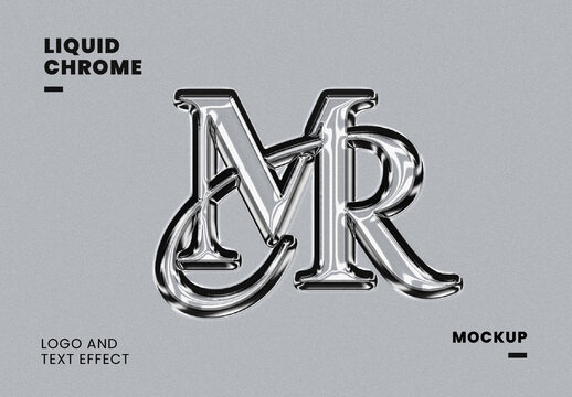 Liquid Chrome Logo And Text Effect Mockup