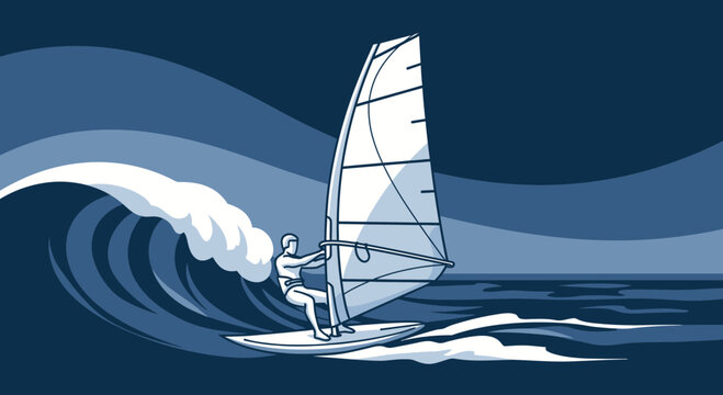 Energetic Windsurfer Riding A Colossal Wave With Grace And Skill