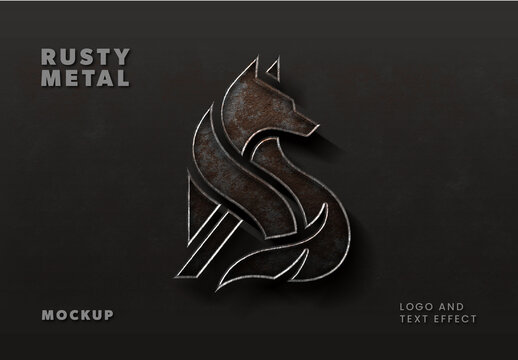 Rusty Metal Logo And Text Effect Mockup