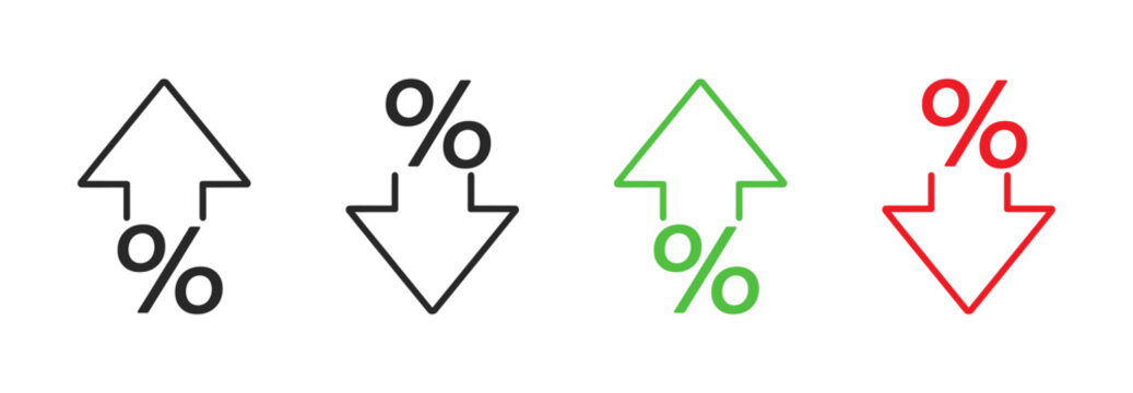 Arrows show percentage change finance colored set icon on transparent background