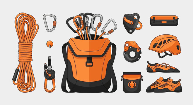 Essential Climbing Gear Organized In Vibrant Orange Collection