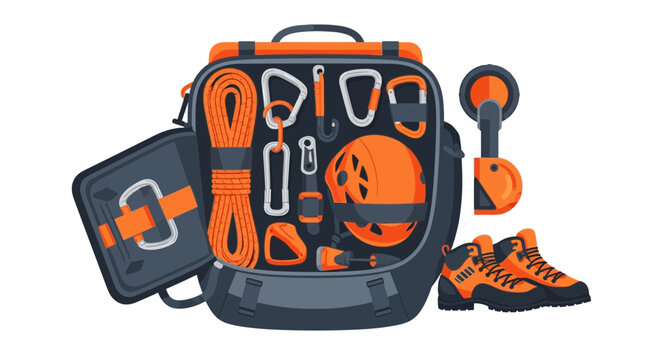 Essential Climbing Gear Packed Neatly In A Backpack For Adventure