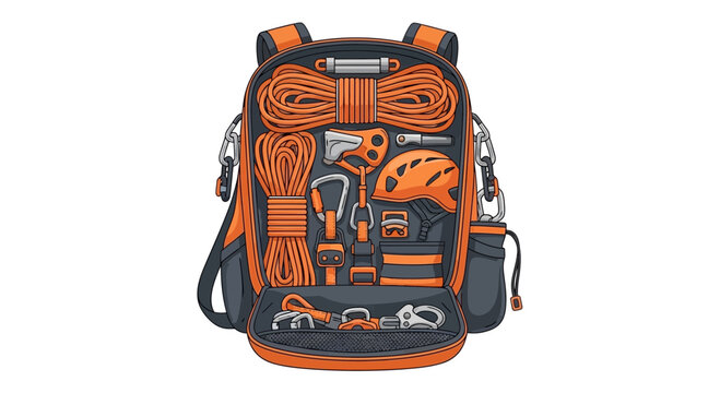 Essential Climbing Gear Packed In Orange Backpack For Outdoor Adventures