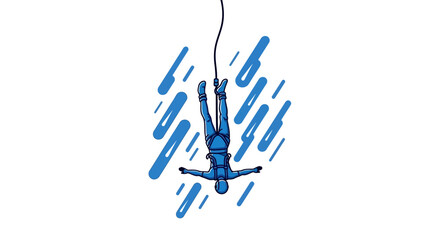 Fototapeta premium Exciting Bungee Jump Action Illustration With Blue Streaks