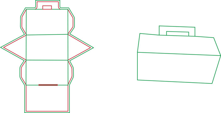 Gable Box Packaging Dieline Template with Handle and 3D Mockup Vector Illustration for Product Design