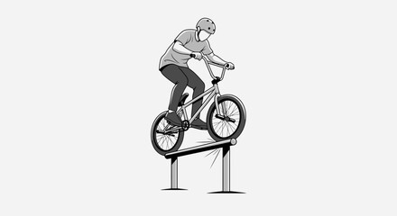 Naklejka premium Extreme BMX Rider Performing A Rail Grind Trick On A Bike