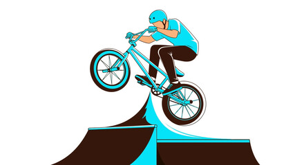 Naklejka premium Extreme Bmx Rider Performs Aerial Acrobatics On A Ramp