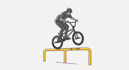 Naklejka premium Extreme BMX Rider Performs Stunts On A Yellow Rail