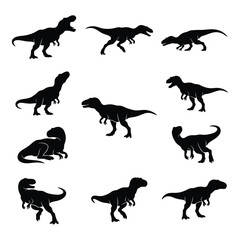 Dinosaur Silhouette Vector Collection - 11 Diverse Prehistoric Species and Poses Set © Shifaul Islam