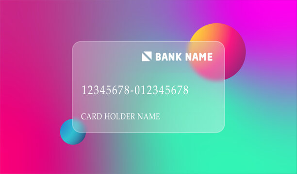 Vibrant glass morphism bank card design modern ui element with translucent effects and colorful gradient background for user interfaces