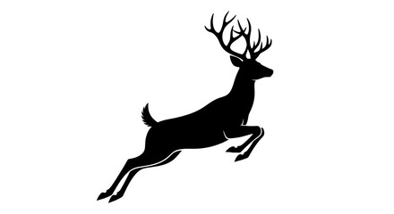 Fototapeta premium Black silhouette of a leaping deer with large antlers against a white background