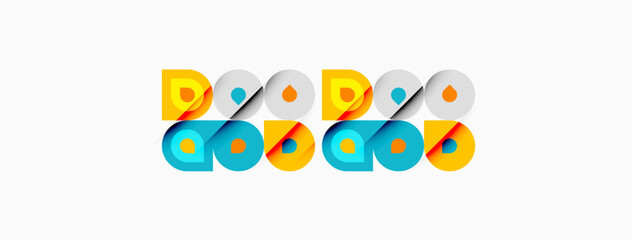 Naklejka premium Colorful circles, squares form repeating pattern. Design appears playful, modern, minimalist. Bright hues contrast white background.