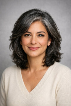 studio headshot of beautiful middle aged woman