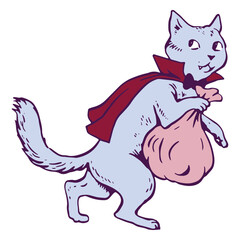 Thief cat with a red cape © Vexels