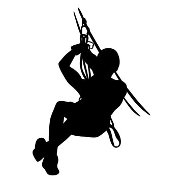 Man in mid-zip line silhouette