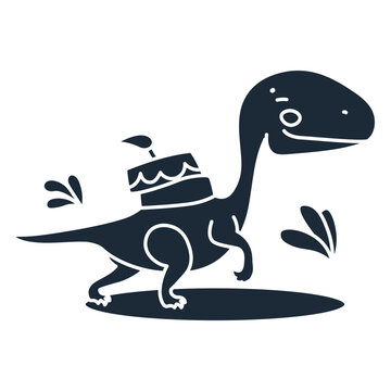 Cut-out silhouette of birthday dinosaur carrying a cake atop its back