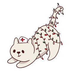 Cat with christmas lights on its back © Vexels